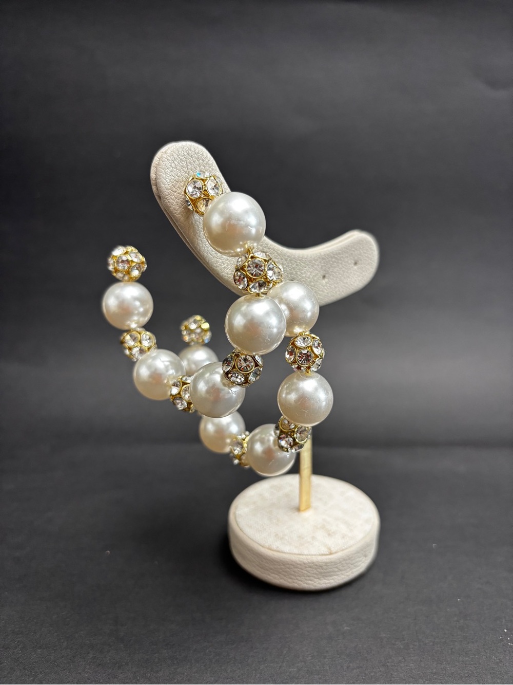 Lele Sadoughi Pearl and Gold Crystal Hoop Earrings - Ivory and Gold - Picture 3 of 3